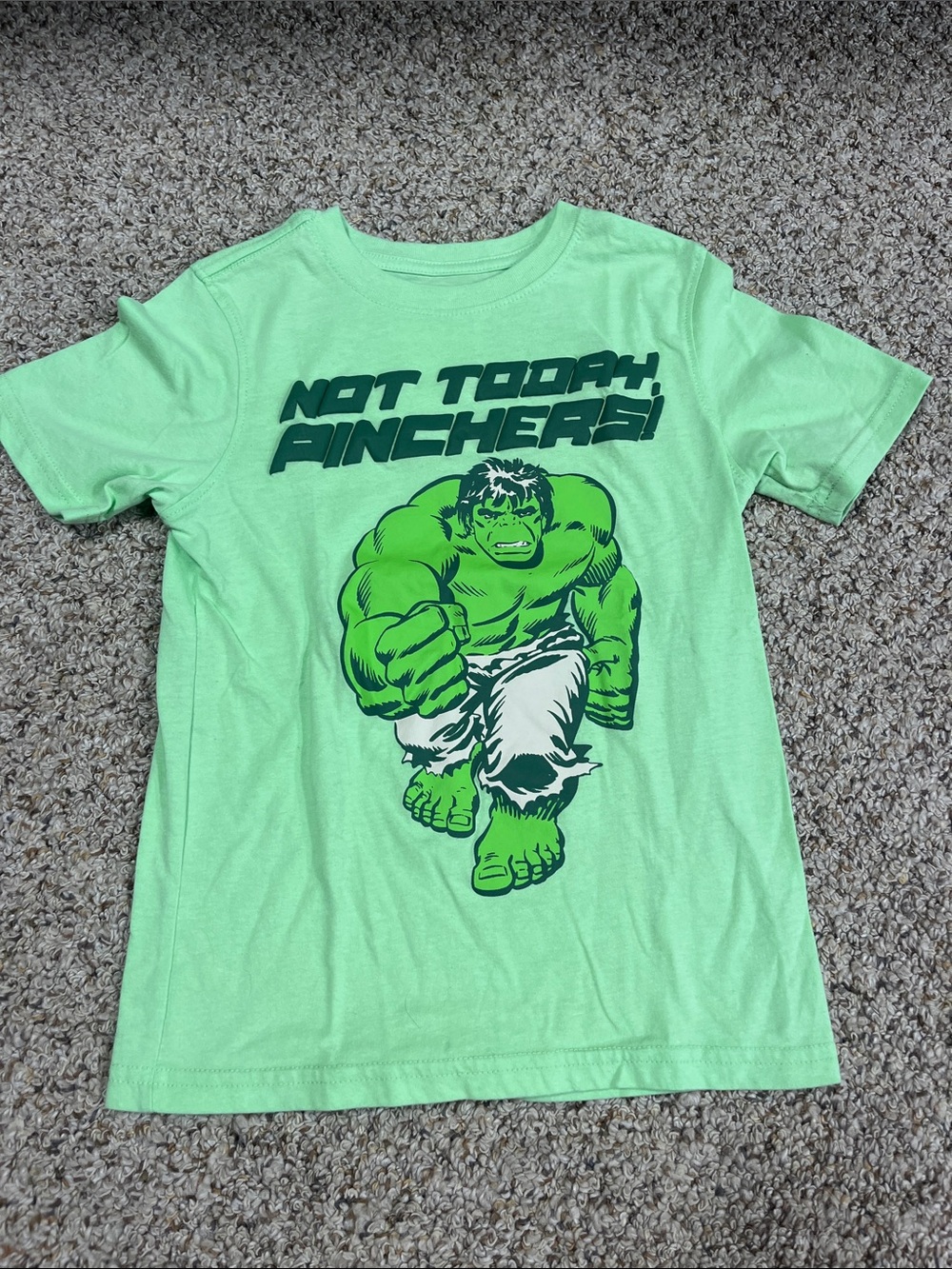 🍀6/$20 Marvel Kids Green Hulk Graphic Tee - 'Not Today, Pinchers!'